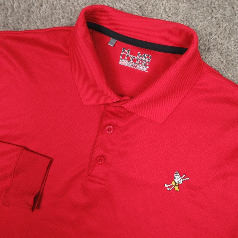 Winged Foot Polo Shirt‎ Mens Medium Red Under Armour Long Sleeve Golf Course EUC